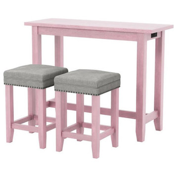 Furniture of America Sabana Wood 3-Piece Counter Height Dining Set in Pink