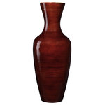 Villacera - Villacera Handcrafted 18" Tall Brown Bamboo Jar Vase Sustainable Bamboo - Accent any space with Villacera's whimsically modern Handcrafted 18 Tall Brown Jar Shaped Bamboo Vase, perfect as a stand-alone piece or filled with your favorite fillers, silk plants or artificial flowers. Standing 18-Inches tall, its simple curved profile is interrupted by the soft texture of the natural spun bamboo, creating a charming and exotic statement in any living space.  Each Villacera Handmade Bamboo Vase is uniquely hand spun out of sustainable, lightweight bamboo, leaving minimal differences of each piece.  Bamboo is relatively lightweight, yet dense and therefore very durable, requiring little to no maintenance, providing your home and dining room with decor for years to come.