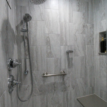 Master Bathroom with dressing table, washer and dryer.