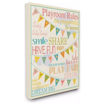 Stupell Industries Playroom Rules with Pennants in Pink, 24 x 30