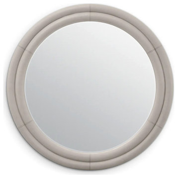 Gray Leather Round Mirror, Eichholtz Bastioni