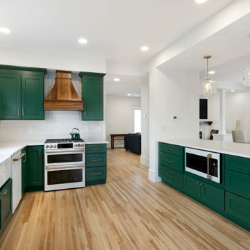 Transitional Craftsman Kitchen Remodel in Minneapolis with Green Cabinets & Cust