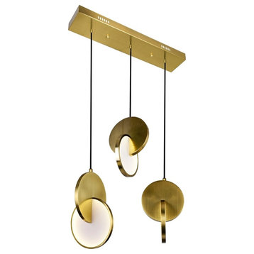CWI Lighting Tranche 3 LED Lights Metal Island/Pool Table Chandelier in Brass