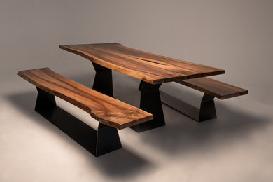 French Walnut Dining Table & Benches