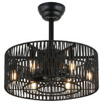 Oaks Aura - Oaks Aura 18" Caged Woven Rattan Ceiling Fan with Lights and Remote Control, Black - This black rattan ceiling fan combines elegant design and practicality to add a unique charm to your space. 6 bulbs provide ample lighting to brighten your room. In addition, it features three wind speed settings and a reversible function that allows you to adjust the wind speed and direction according to your needs, providing you with a comfortable fan experience. Equipped with a remote control that allows you to conveniently control the ceiling fan's functions remotely, allowing you to enjoy a convenient operating experience. Whether you use it in your living room, bedroom or office, this rattan ceiling fan will be the highlight of your space, bringing you a comfortable and beautiful living experience.