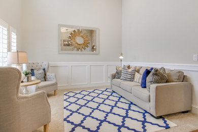 Inspiration for a coastal formal carpeted living room remodel in Salt Lake City with gray walls