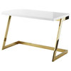 Alie Writing Desk, High Gloss Lacquer Finish Top, White/Gold