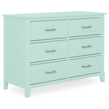 Modern Double Dresser, 6 Drawers With Smooth Glides & Metal Handles, Mint Green