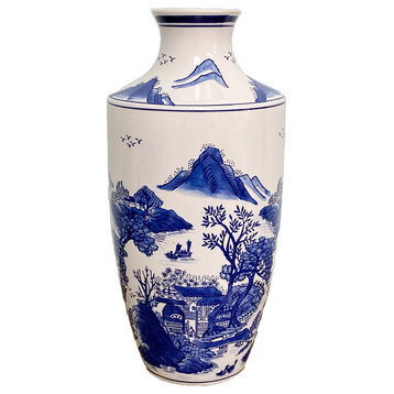 Blue Garden 16" Ceramic Mountain Landscape Vase