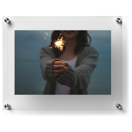 8x10" Clear UV Grade Acrylic Double Panel Floating Picture Frame Silver Hardware