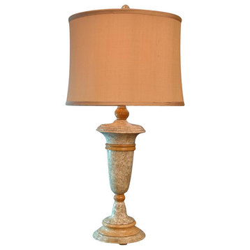 32" Tall Marble Table Lamp "Galileo", Fossil and Caramel