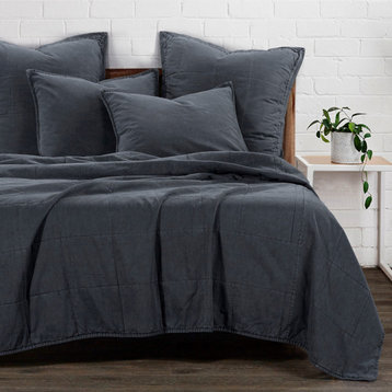 Stonewashed Cotton Canvas Coverlet, 1 Piece, Charcoal, King