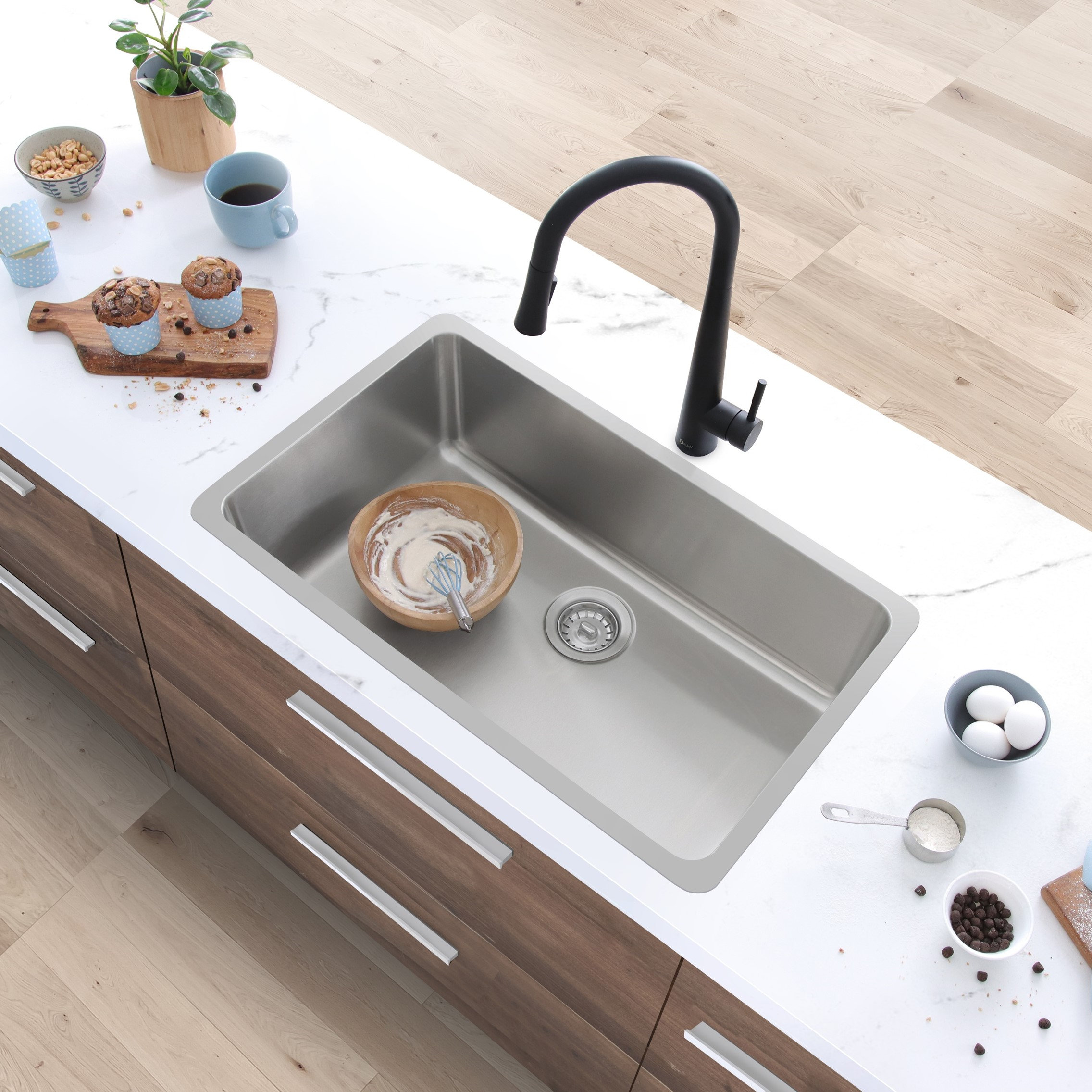 STYLISH 27 inch Single Bowl Undermount and Drop-in Stainless Steel Kitchen Sink
