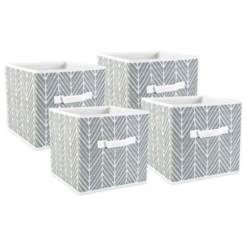Nonwoven Polyester Cube Herringbone Gray Square 11"x11"x11", Set Of 4