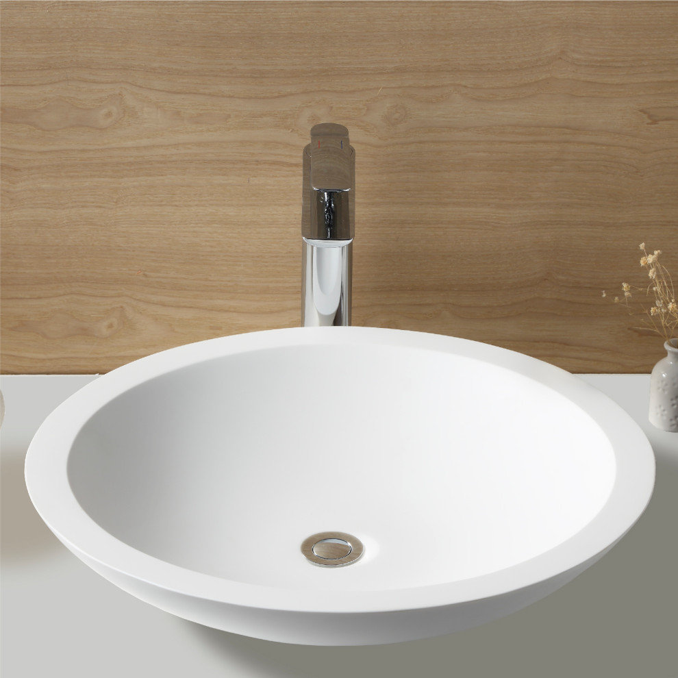 Karran Quattro QM162 Matte White Acrylic 19" Round Bathroom Vessel Sink
