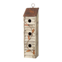 Glitzhome - Rustic Garden Distressed Hanging Rectangle Wooden Birdhouse - Birdhouses