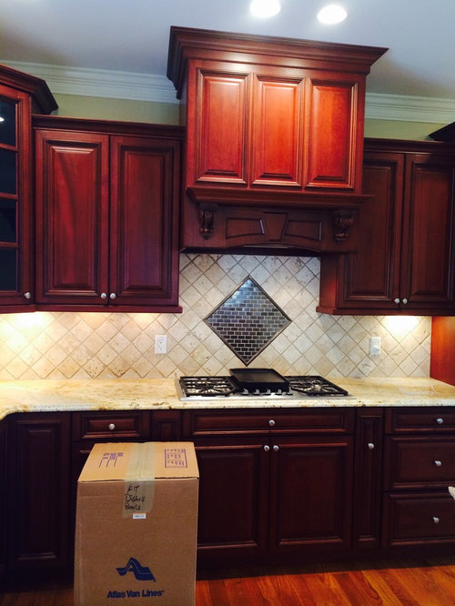 Backsplash For Cherry Cabs And Colonial Cream Granite