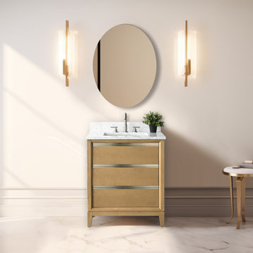 Bath Vanity, Sink, Engineered Marble Top, Natural Oak, 30"