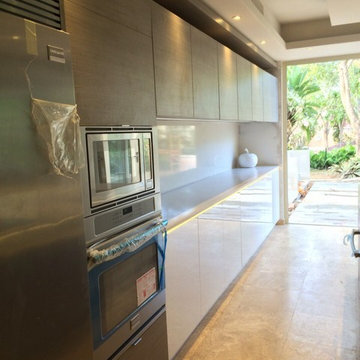 Kitchen - White gloss acrylic & textured grey melamine doors