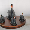 Set of Black Swans each on Mable Base bronze statue -  Size: 9"L x 18"W x 15"H