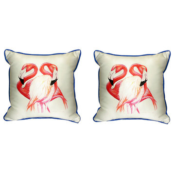 Pair of Betsy Drake Two Flamingos Small Pillows 12 Inch X 12 Inch
