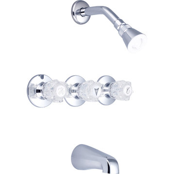 Three Handle Tub And Shower Faucet, Chrome