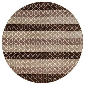 Linon Evolution Trellis Stripes Power Loomed Polyester 8'R Rug in Beige