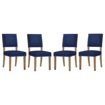 Modway Furniture Oblige Dining Chair Wood Set of 4 in Navy -EEI-3478-NAV