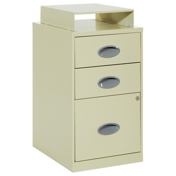3 Drawer Locking Metal File Cabinet With Top Shelf, Tan