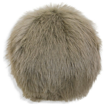 Dann Foley Circle Throw Pillow Taupe Faux Fox Hair With Feather Filling