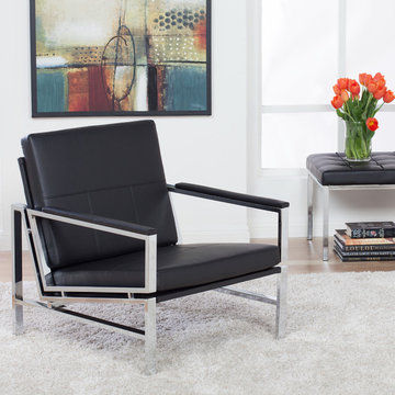 Atlas Bonded Leather Lounge Chair in Chrome / Black #72005
