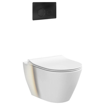 In-Wall Toilet Set, 2"x4" Carrier and Tank, Black Round Metal Actuators