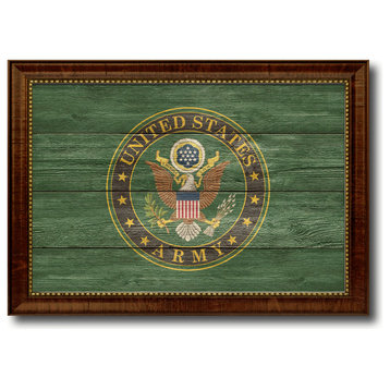 US Army Military Textured Flag Print With Brown Gold Frame, 23"X33"