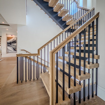 White oak Stairs - Black metal balusters