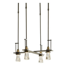 Erlenmeyer 4-Light Mahogany Pendant, Long, Glass: Blue Steel Bubble