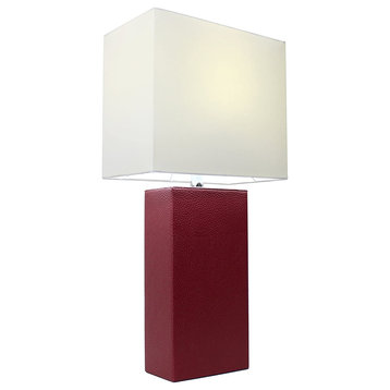 Elegant Designs Modern Leather Table Lamp With White Fabric Shade, Red