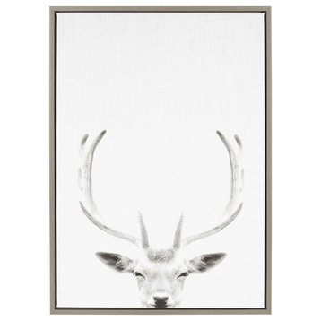 Sylvie Female Deer Black and White Animal Portrait Framed Canvas Wall Art, Gray