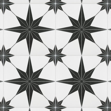 Stella Encaustic Porcelain Floor and Wall Tile, Nero