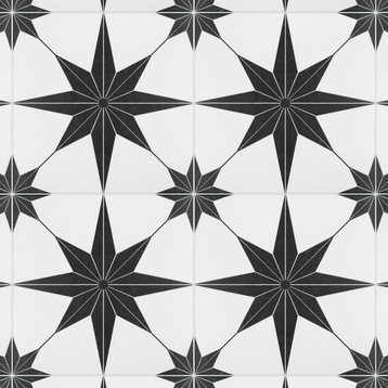 Stella Encaustic Porcelain Floor and Wall Tile, Nero