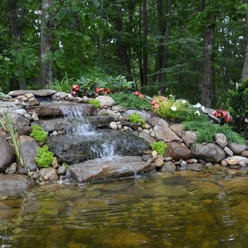 Pond with Bluestone Patio and Pennsylvania Flat Wall
