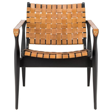 Safavieh Couture Dilan Leather Safari Chair, Black/Brown