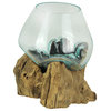 Melted Glass On Teak Driftwood Decorative Bowl/Vase/Terrarium Planter 6 Inches