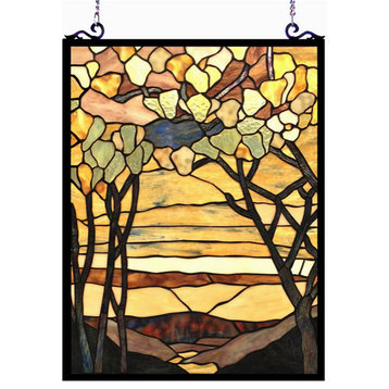 AUTUMN VALLEY Tiffany-Style Floral Stained Glass Window Panel, 25"