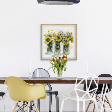 "Sunflowers in Glass Jars II" Framed Painting Print