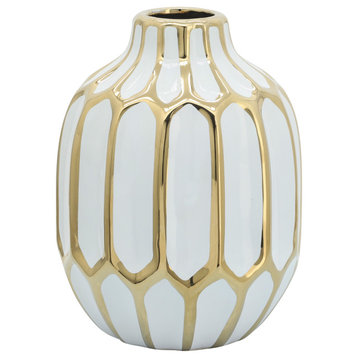 Sagebrook Home Ceramic Vase 8", White/Gold