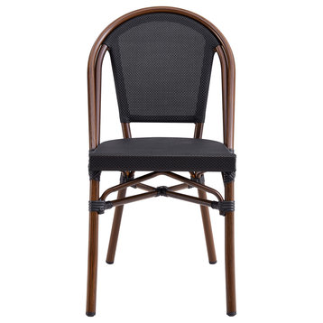 Jannie Stacking Side Chair, Black Textilene Mesh With Brown Frame Set of 2
