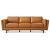 Pemberly Row Mid-Century Genuine Leather Cushion-Back Sofa in Tan