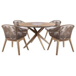 Armen Living - Oasis Tutti Frutti Outdoor 5Piece Round Dining Set Wood Truffle/Gry Cushions - Introducing the perfect outdoor dining ensemble to elevate your patio experience: the Tutti Frutti Outdoor Patio Dining Chair and the Oasis Outdoor Patio Round Dining Table by Armen Living. Crafted with meticulous attention to detail, these pieces seamlessly blend classic elegance with modern design, enhancing both comfort and style. The Oasis contemporary outdoor dining table is a masterpiece ideal for the contemporary household patio. Stylish and durable, this dining table features a gray super stone center and Eucalyptus wood in a light, natural finish. This combination of materials creates a look of practical sturdiness without compromising on the contemporary aesthetic of the piece. The Tutti Frutti Light Eucalyptus and Truffle Rope Indoor Outdoor Dining Chair from Armen Living is the quintessential choice of an outdoor dining chair that will give your living area a whole new aesthetic and presentation for you to enjoy. Featuring a eucalyptus wood base, the Tutti Frutti is durable and highly weather-resistant giving you years of extra enjoyment thanks to the longevity of these chairs. The incredibly comfortable seat cushion is meant to keep relaxed and alleviate any discomfort. This chair is designed with a unique feature where the frame is wrapped with highly durable and an immensely intricate woven rope - adding a completely new dimension to your outdoor furniture which will last just as long and will be even more eye-catching than conventional outdoor frame material. Pair it with wood surfaces for an eclectic boho feel or with concrete surfaces for a modern retreat. Its sturdy eucalyptus base is paired with an intricate marine-grade Regatta cord seat and topped with a soft cushion for a lesson in style and comfort. The rounded back gives ample support for lounging on beautiful patios and lush gardens. Whether enjoying a quiet evening or hosting a lively get-together, this ensemble promises enduring elegance and functionality.