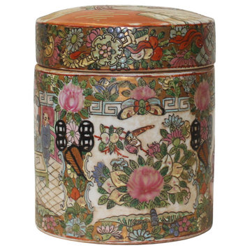 Chinese Oriental Porcelain People Scenery Round Shape Container Decor Hws782