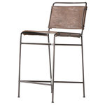 Zin Home - Oxford Distressed Brown Leather Steel Tube Counter Stool - Slim open-concept metal frame and mixed materials combine for ample comfort. Architecturally inspired slim steel tube frame is graced by simply contoured distressed brown leather seating, bringing industrial modern aesthetic to any dining room or kitchen.